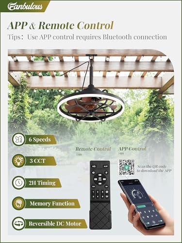 Fanbulous Outdoor Ceiling Fans with Light for Patios, 20" Weatherproof Plug in Ceiling Fan, Gazebo Fan Remote&APP Control, 3CCT Dimmable,Caged Ceiling Fan with Hanging Hook for Porch, Pergola,Canopy - Image 2