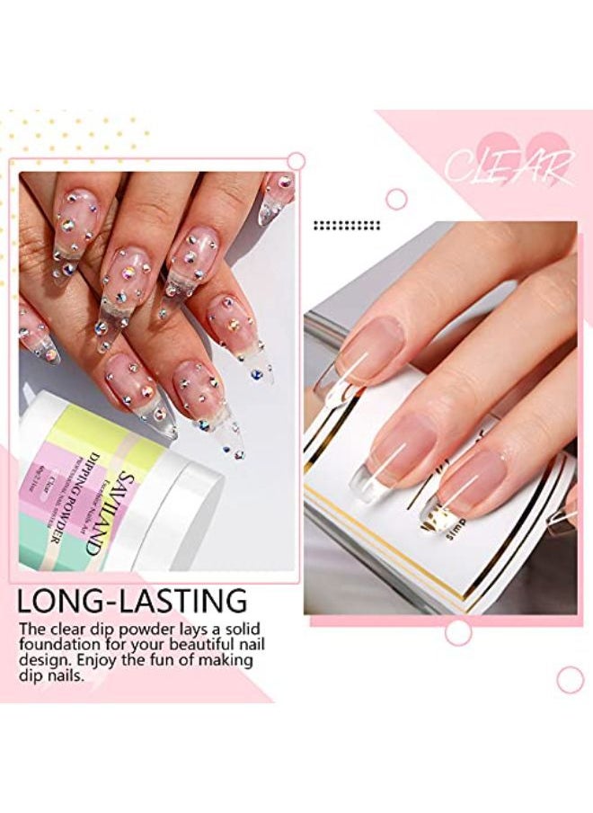 Saviland Clear Dip Powder - 2.1Oz Nail Dip Powder Dipping Powder For French Nail Art Starter Manicure, Strengthen Nail, Easy For Nail Beginners To Use No Nail Lamp Needed, Gifts For Women  - Image 2
