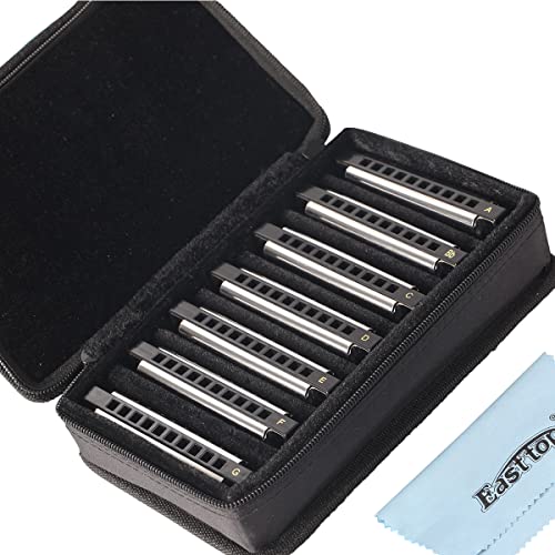 East top Harmonica Set of 7, 10 Holes 7 Colors Diatonic Blues Harmonica Set For Adults, Professionals and Students, as a Gift - Image 1