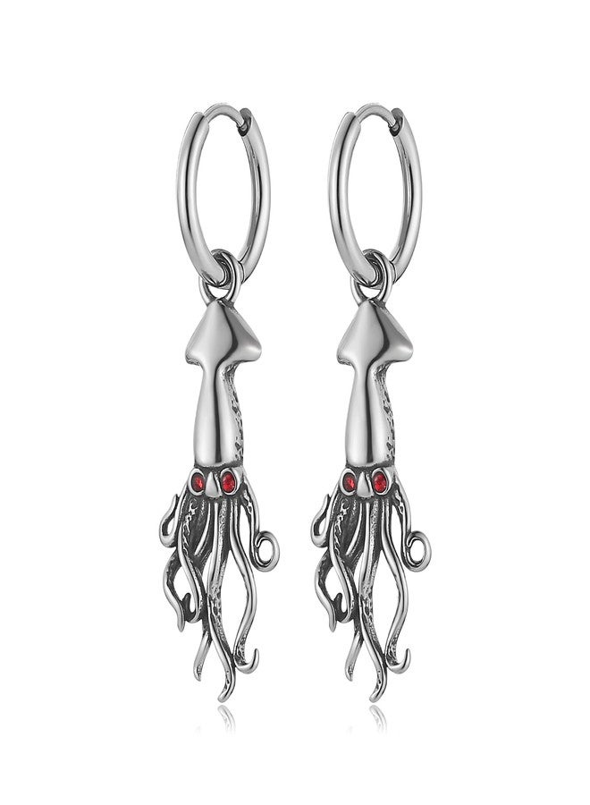 HZMAN Gothic Stainless Steel Octopus Earrings for Women - 20G Sea Monster Kraken Hoops, 2.89cm Inner Diameter, Solid Dark Mystical Jewelry - Image 1