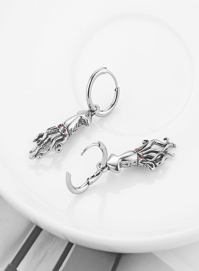 HZMAN Gothic Stainless Steel Octopus Earrings for Women - 20G Sea Monster Kraken Hoops, 2.89cm Inner Diameter, Solid Dark Mystical Jewelry - Image 5