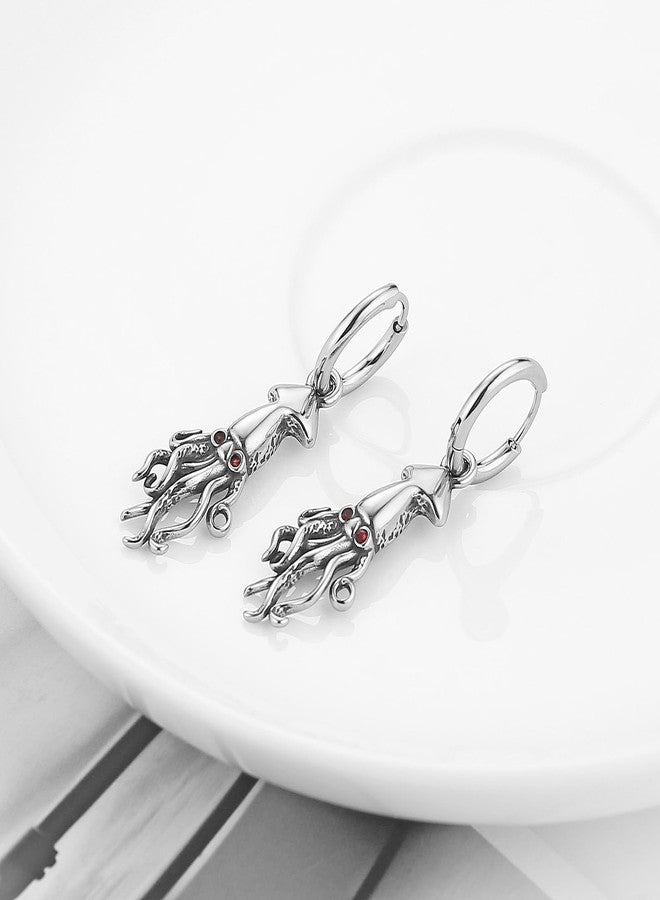 HZMAN Gothic Stainless Steel Octopus Earrings for Women - 20G Sea Monster Kraken Hoops, 2.89cm Inner Diameter, Solid Dark Mystical Jewelry - Image 4