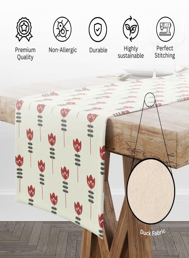 Astitva Cotton Table Runner - 13 x 45 Inches | Cream, Floral Petal Print Dining Table Cloth | Elegant 4 Seater Runner for Home & Party Decoration - Image 5