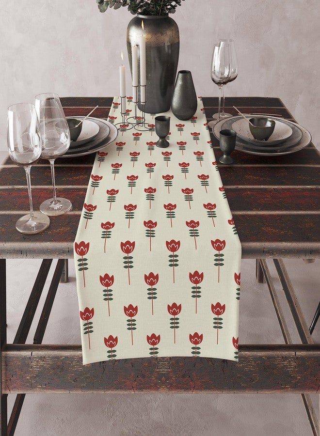 Astitva Cotton Table Runner - 13 x 45 Inches | Cream, Floral Petal Print Dining Table Cloth | Elegant 4 Seater Runner for Home & Party Decoration - Image 2