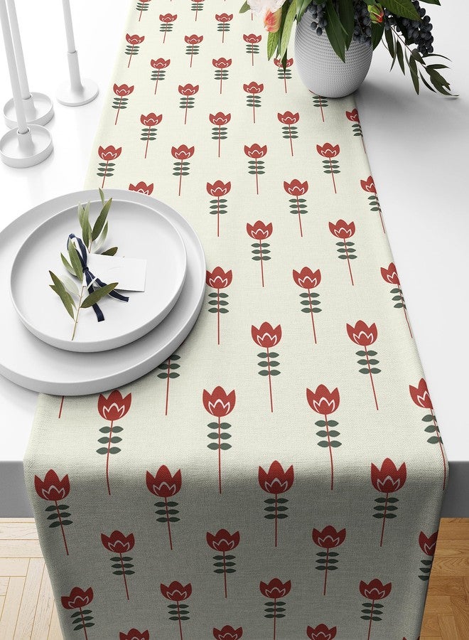 Astitva Cotton Table Runner - 13 x 45 Inches | Cream, Floral Petal Print Dining Table Cloth | Elegant 4 Seater Runner for Home & Party Decoration - Image 1
