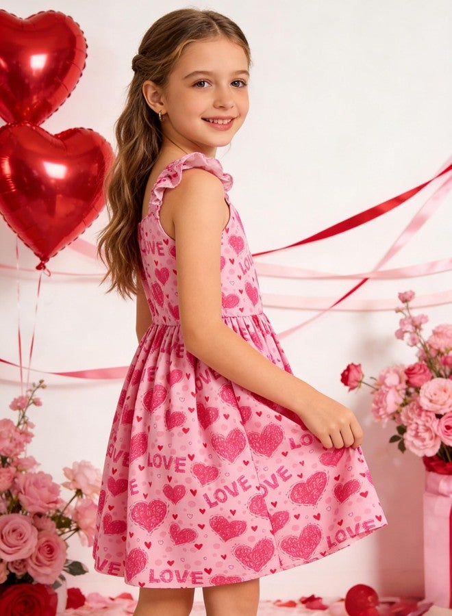 NUBEEHOHO Toddler Girls Heart Dresses Valentine Day Pink Lovely Dress Outfit Little Girls Summer Clothes 5T (572-5) - Image 5