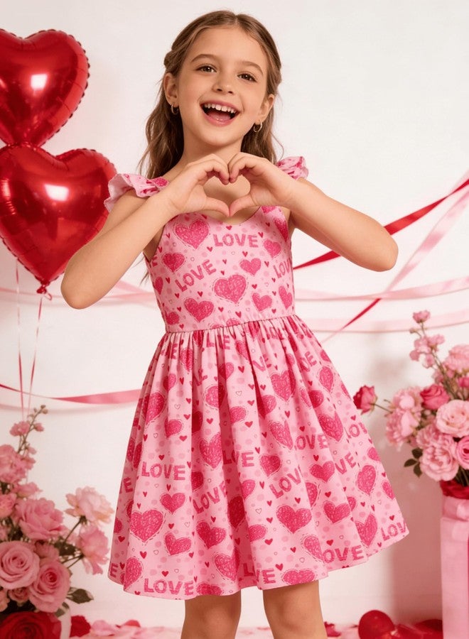 NUBEEHOHO Toddler Girls Heart Dresses Valentine Day Pink Lovely Dress Outfit Little Girls Summer Clothes 5T (572-5) - Image 2