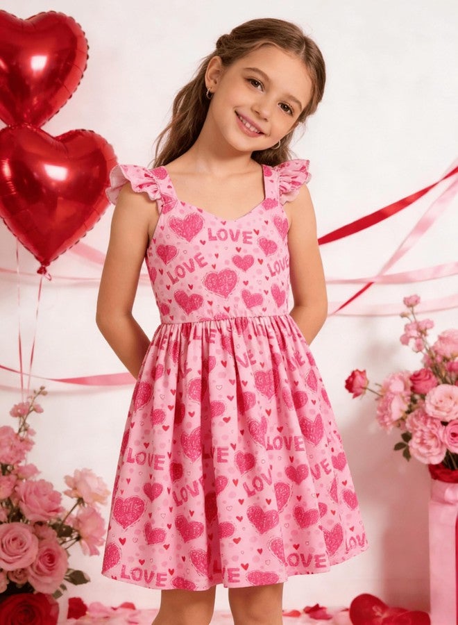 NUBEEHOHO Toddler Girls Heart Dresses Valentine Day Pink Lovely Dress Outfit Little Girls Summer Clothes 5T (572-5) - Image 4