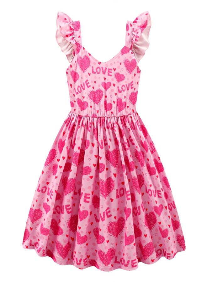 NUBEEHOHO Toddler Girls Heart Dresses Valentine Day Pink Lovely Dress Outfit Little Girls Summer Clothes 5T (572-5) - Image 1