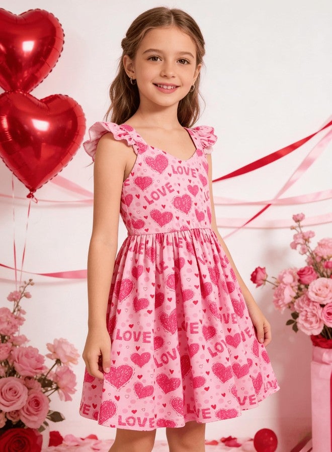NUBEEHOHO Toddler Girls Heart Dresses Valentine Day Pink Lovely Dress Outfit Little Girls Summer Clothes 5T (572-5) - Image 3