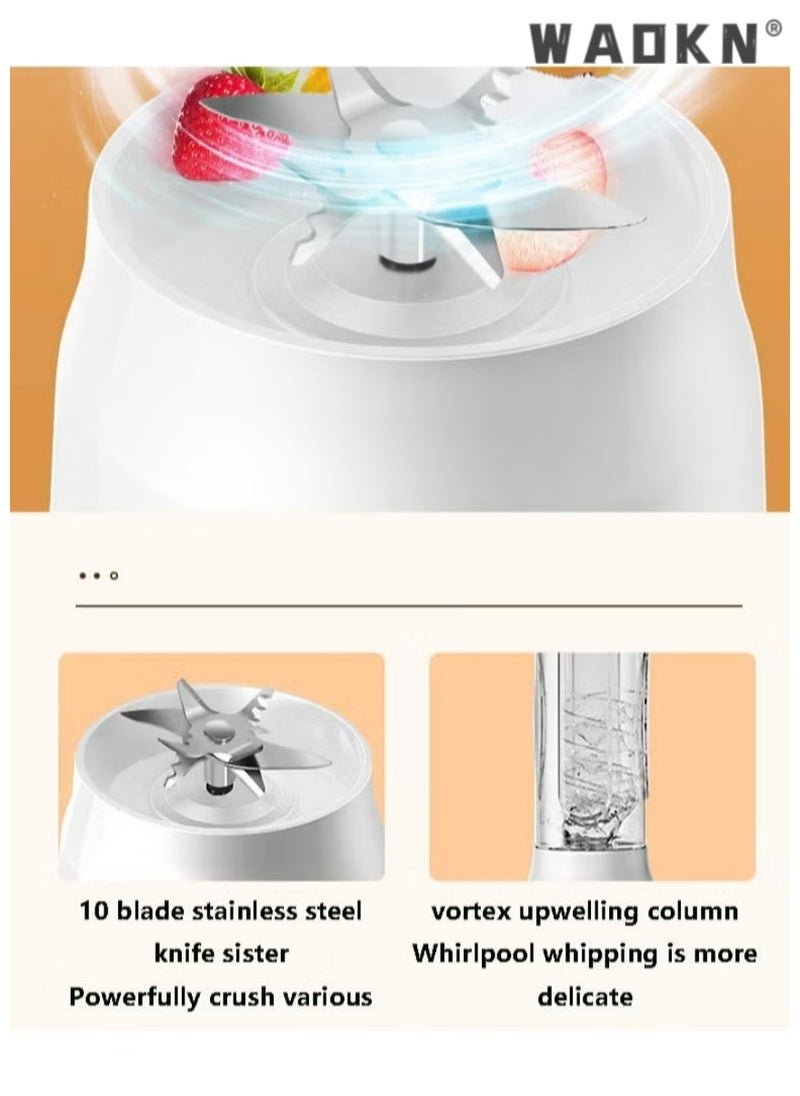 WAOKN - Portable Charging Small Auxiliary Food Crushing Ice Juicer,New Household Multi functional Juicer Cup Juicer USB Rechargeable,Fresh Fruit and Vegetable Juicer With 10 Blades for Smoothies, Juice - Image 1