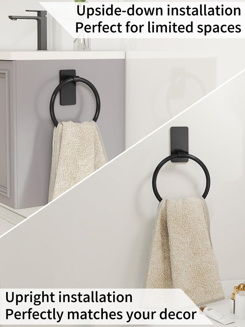 STWWO Adhesive Towel Ring, Hand Towel Holder for Bathroom, Adhesive Round Towel Ring for Bath RV, Black - Image 3