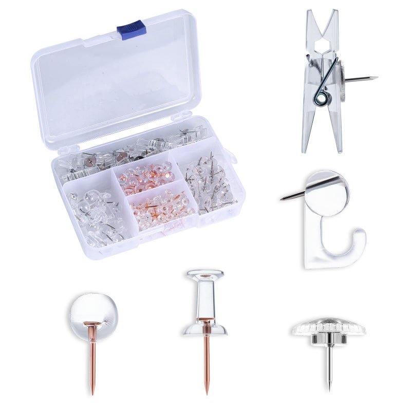 AIEX 140pcs Push Pins Set Clear Push Pins with Hooks Thumb Tacks Decorative Thumb Tacks for Wall Cork Board Bulletin Board