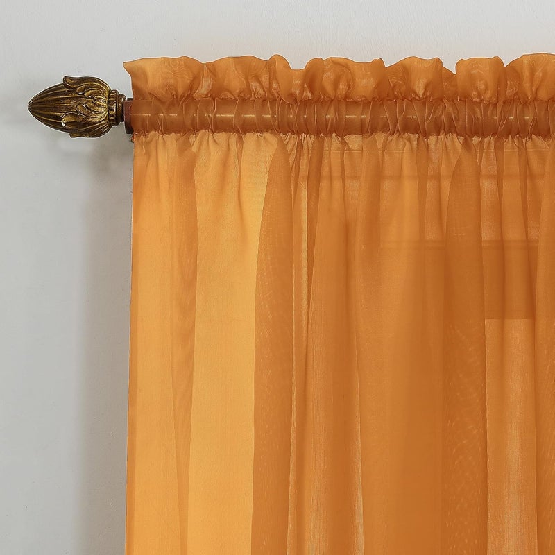 No. 918 Calypso Sheer Voile Rod Pocket Curtain Panel - 59" x 84" - Light Filtering Orange - Image 2