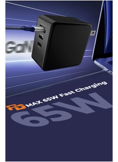 Faster 65W GaN USB-C Fast Charger - Compact Wall Adapter for iPhone and Android, Laptop, Macbook - 65 Watt PD Charger Block for Mobile Phone, Portable and Fast Charging with 2 USB-C and 1 USB-A Ports  - Image 4