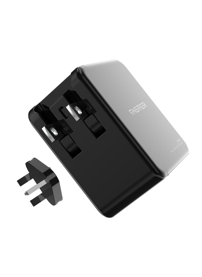 Faster - 65W GaN USB-C Fast Charger - Compact Wall Adapter for iPhone and Android, Laptop, Macbook - 65 Watt PD Charger Block for Mobile Phone, Portable and Fast Charging with 2 USB-C and 1 USB-A Ports - Image 1