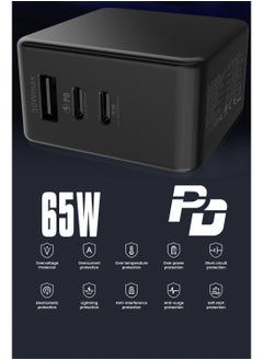 Faster 65W GaN USB-C Fast Charger - Compact Wall Adapter for iPhone and Android, Laptop, Macbook - 65 Watt PD Charger Block for Mobile Phone, Portable and Fast Charging with 2 USB-C and 1 USB-A Ports  - Image 2