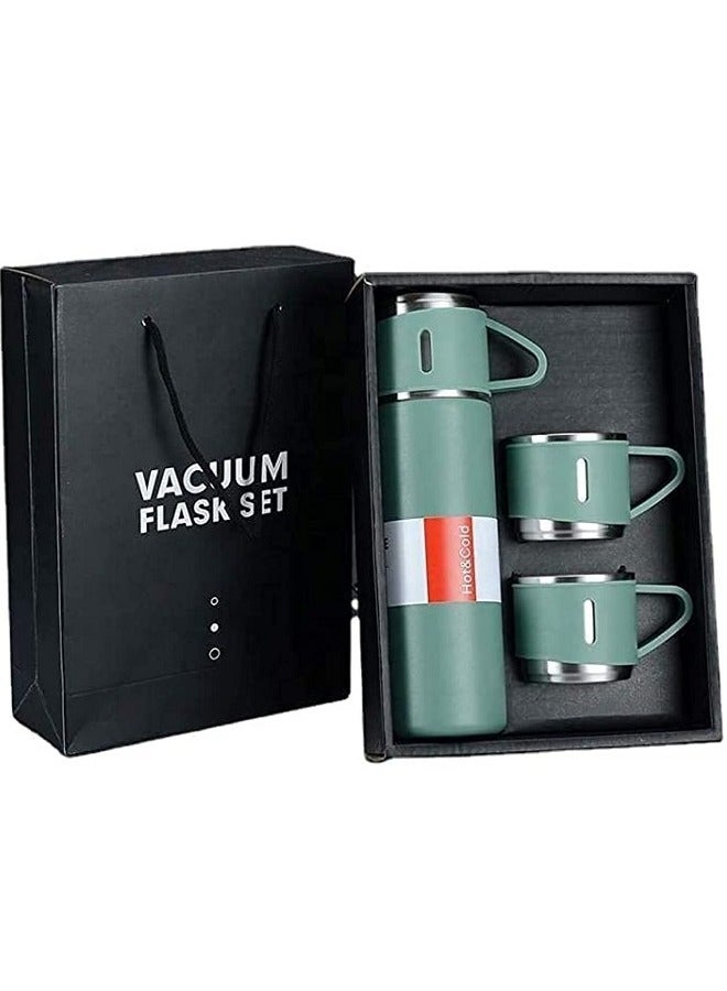 Double-Wall Stainless Steel Vacuum Thermos Flask With Silicone Handle And Insulated Lid Set With 2 Stainless Steel Cups For Hot And Cold Beverages, 500 ML  - Image 1
