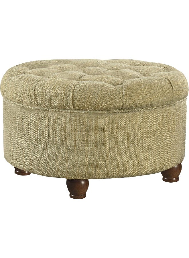 HomePop Large Button Tufted Woven Round Storage Ottoman - Image 1