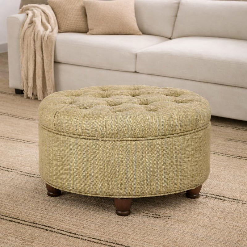 HomePop Large Button Tufted Woven Round Storage Ottoman - Image 2