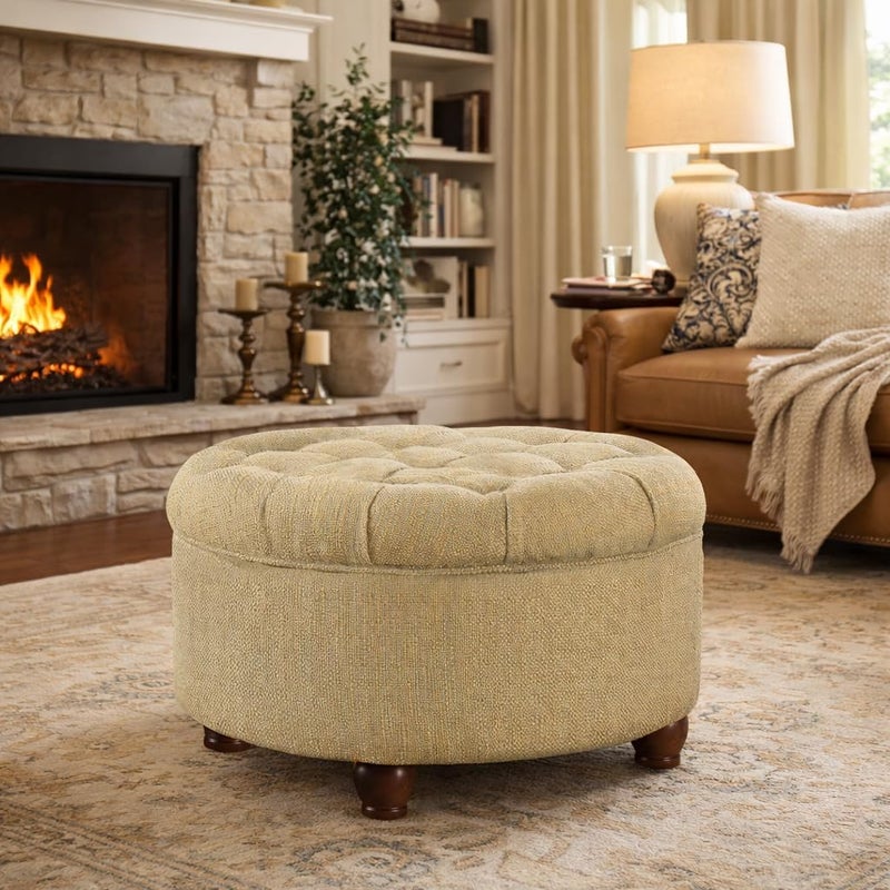 HomePop Large Button Tufted Woven Round Storage Ottoman - Image 4