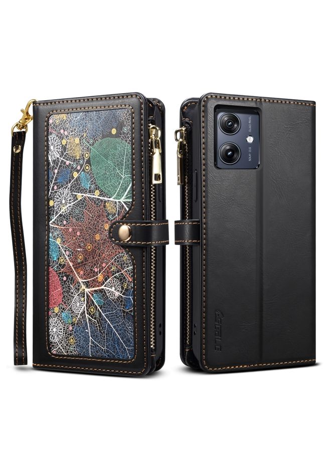Case Cover For For Motorola Moto G54 ESEBLE Star Series Lanyard Zipper Wallet RFID Leather Case(Black)