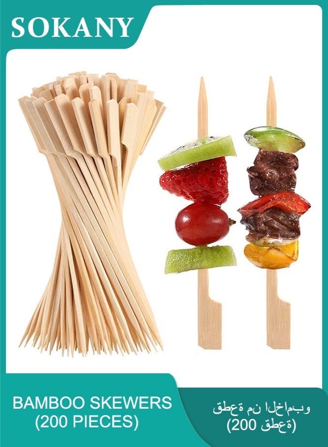 سوكاني 200 قطعة من أسياخ المقبلات المصنوعة من الخيزران، أعواد أسنان بطول 12 سم، أعواد كوكتيل المشروبات، كباب الفاكهة، الهوت دوج، الوجبات الخفيفة، الشواء، أعواد طعام صغيرة من الخشب الطبيعي، ملحقات الأطعمة (بيج) - Image 1