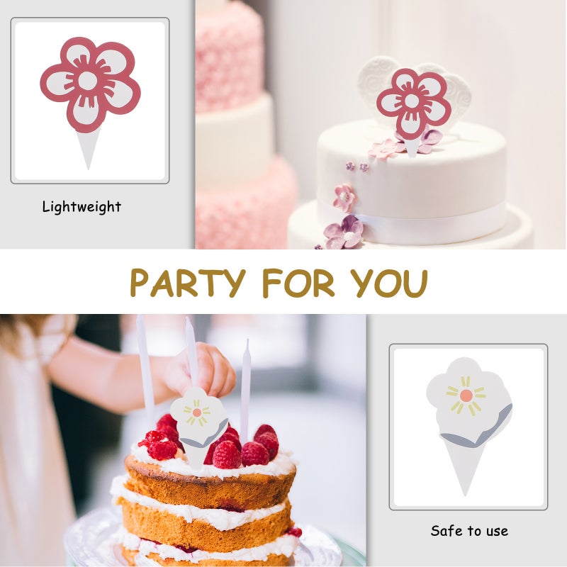 60pcs Party Cupcake Toppers Flower Cake Picks Mother's Day Party Decorations - Image 4