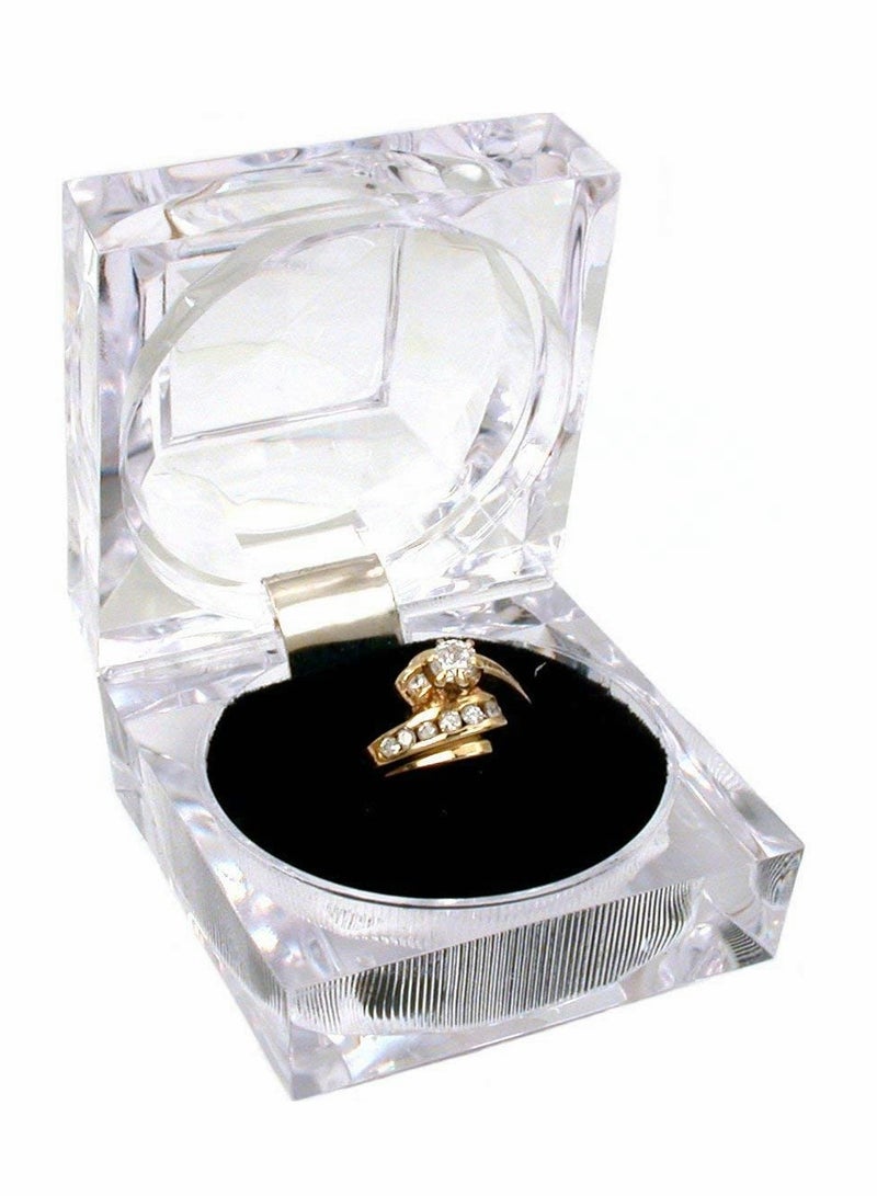 KASTWAVE Clear Crystal Ring Gift Boxes, 12 pcs Earrings Jewelry Storage Box Acrylic Display Organizer Case for All Kinds of Ring Earrings Velvet Insert (Black) - Image 4