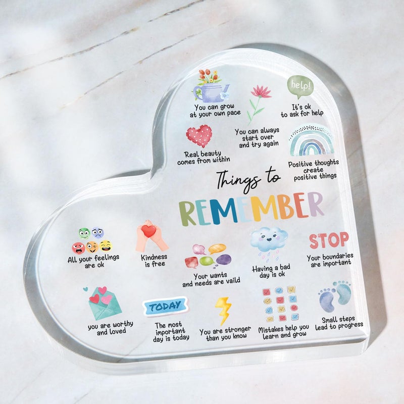 UBLURO Mental Health Gifts, Things to Remember Mental Health Decor, Therapy Office Decor, Mindfulness Sign for Therapy Office Acrylic Heart Gifts, School Counselor Sign, Psychology Therapy Gift - Image 5