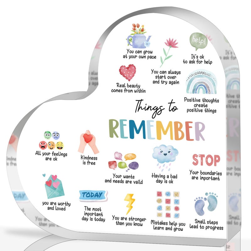UBLURO Mental Health Gifts, Things to Remember Mental Health Decor, Therapy Office Decor, Mindfulness Sign for Therapy Office Acrylic Heart Gifts, School Counselor Sign, Psychology Therapy Gift - Image 1