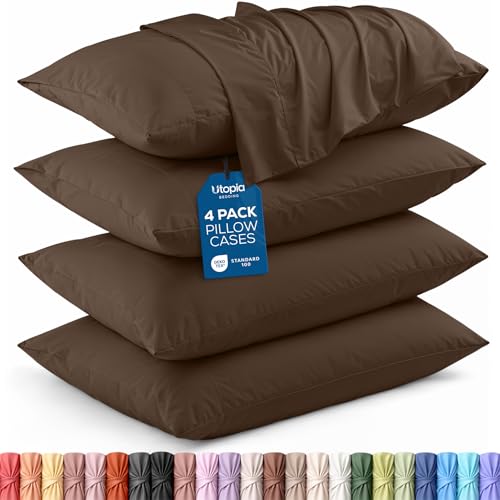 Utopia Bedding Standard Pillow Cases 4 Pack Envelope Closure Soft Brushed Microfiber Fabric Shrinkage and Fade Resistant Pillow Covers Standard Size 20 X 26 Inches Standard Brown - Image 1