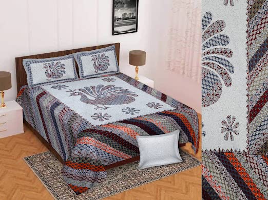 Blizz Mont by Jaipur Fabrics | 100% Cotton Badmeri Print Double Bedsheet with 2 Pillow Cover Set | 100% Fast Colour | Size- 100 x 108 Inch- (Design 1)-C - Image 1
