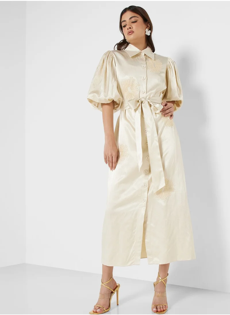 نوكتورن Tie Detail Embroidered Dress
