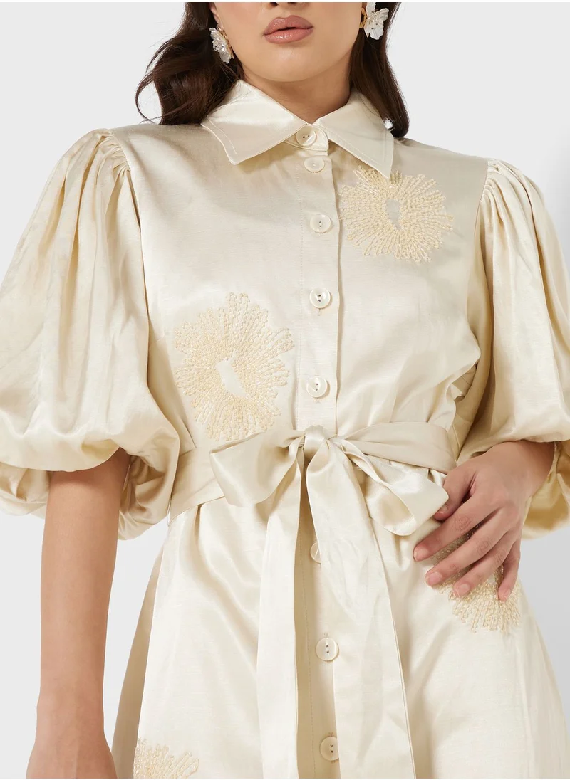 نوكتورن Tie Detail Embroidered Dress