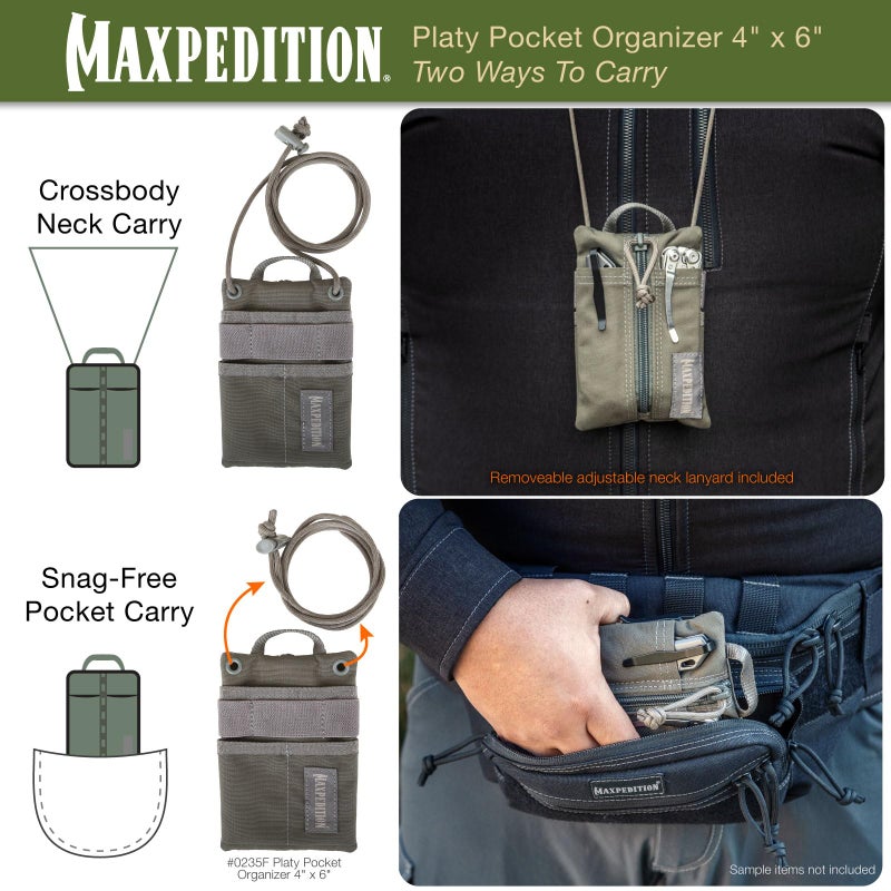 MAXPEDITION Platy Pocket Organizer, Durable EDC Tool Pouch for Men, Neck Wallet with Paracord Lanyard, Holds Flashlight, Multitool, Pen, Notebook (Foliage Green, 4" x 6") - Image 5