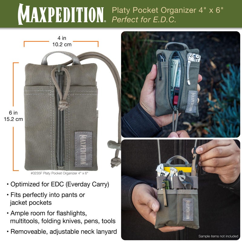 MAXPEDITION Platy Pocket Organizer, Durable EDC Tool Pouch for Men, Neck Wallet with Paracord Lanyard, Holds Flashlight, Multitool, Pen, Notebook (Foliage Green, 4" x 6") - Image 2
