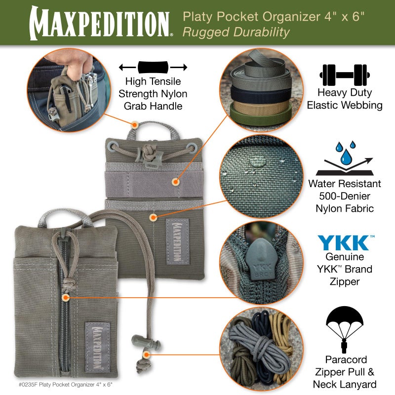 MAXPEDITION Platy Pocket Organizer, Durable EDC Tool Pouch for Men, Neck Wallet with Paracord Lanyard, Holds Flashlight, Multitool, Pen, Notebook (Foliage Green, 4" x 6") - Image 3