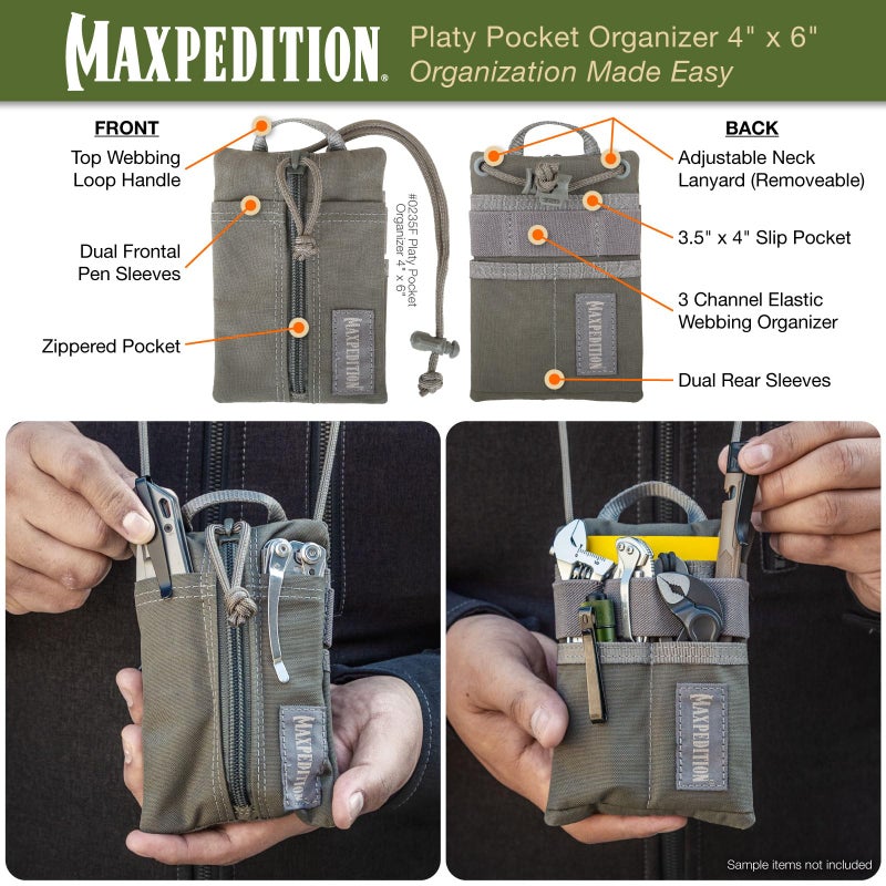 MAXPEDITION Platy Pocket Organizer, Durable EDC Tool Pouch for Men, Neck Wallet with Paracord Lanyard, Holds Flashlight, Multitool, Pen, Notebook (Foliage Green, 4" x 6") - Image 4