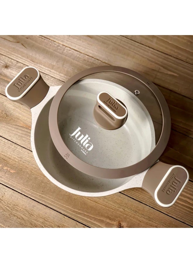 Julia Elite Prof Casserole 24cm with Lid - Brown - Beige Granite Non-Stick - Induction Ready - Image 2