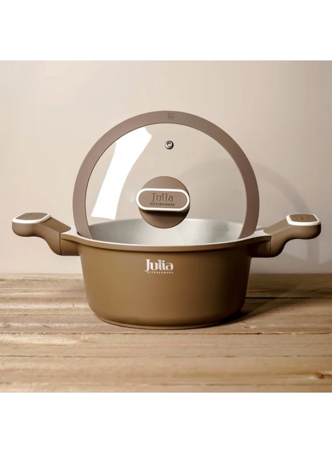 Julia Elite Prof Casserole 24cm with Lid - Brown - Beige Granite Non-Stick - Induction Ready - Image 1