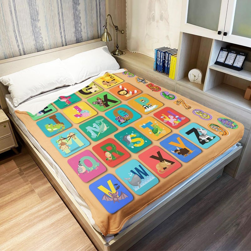 OHTMTHO Animal Alphabet Blanket ABC Learning Throw Blankets for Toddler Kids, A-Z Letters with 0-9 Numbers, 50" x 60", Colorful - Image 4