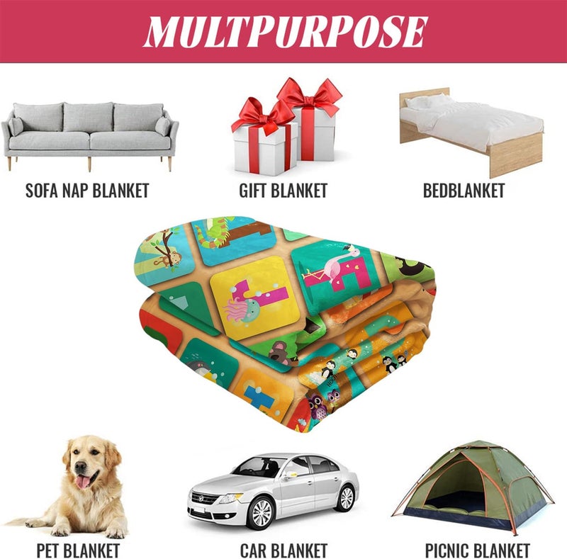 OHTMTHO Animal Alphabet Blanket ABC Learning Throw Blankets for Toddler Kids, A-Z Letters with 0-9 Numbers, 50" x 60", Colorful - Image 5