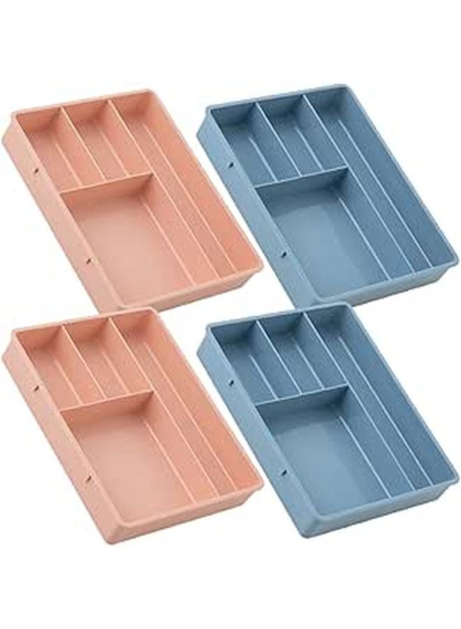 4pcs Plastic Desktop Drawer Organizer Boxes Multi Compartment Storage For Office Desk Vanity Pink Blue - Image 1