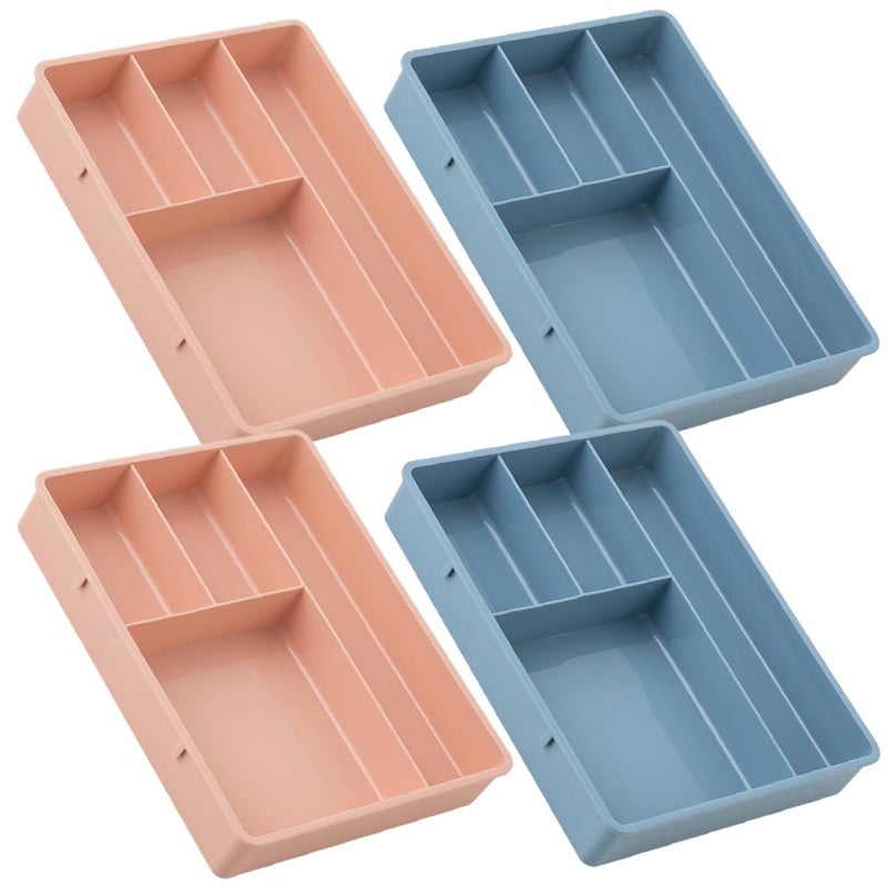 4pcs Plastic Desktop Drawer Organizer Boxes Multi Compartment Storage For Office Desk Vanity Pink Blue - Image 2