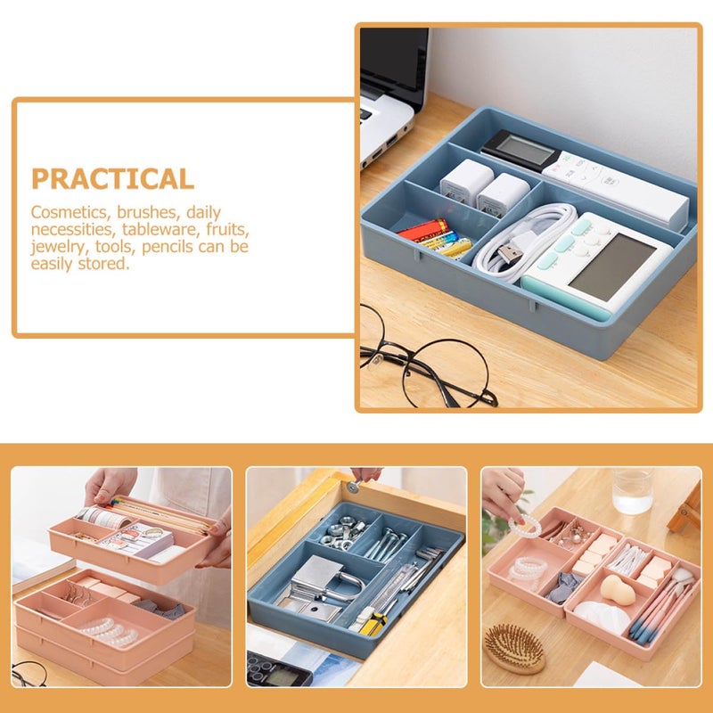 4pcs Plastic Desktop Drawer Organizer Boxes Multi Compartment Storage For Office Desk Vanity Pink Blue - Image 5