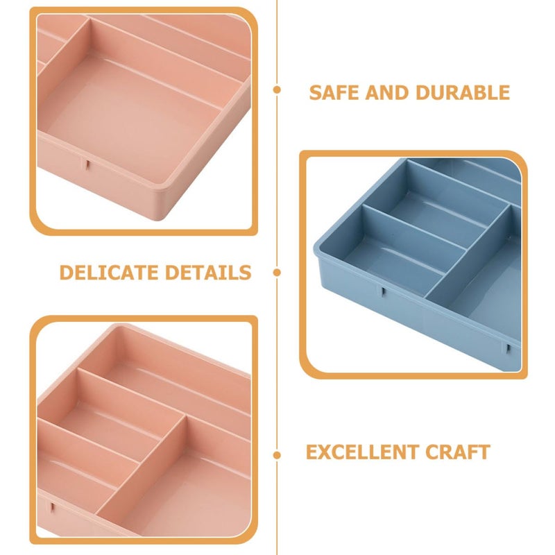 4pcs Plastic Desktop Drawer Organizer Boxes Multi Compartment Storage For Office Desk Vanity Pink Blue - Image 4