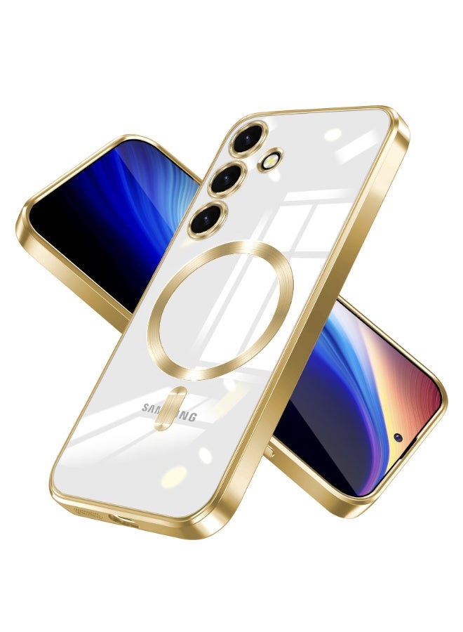 Electroplated Case For Samsung Galaxy A35 Camera Lens Full Protection Compatible with MagSafe Wireless Charging, Shockproof Soft TPU Phone Magnetic Cover (Gold) - Image 1