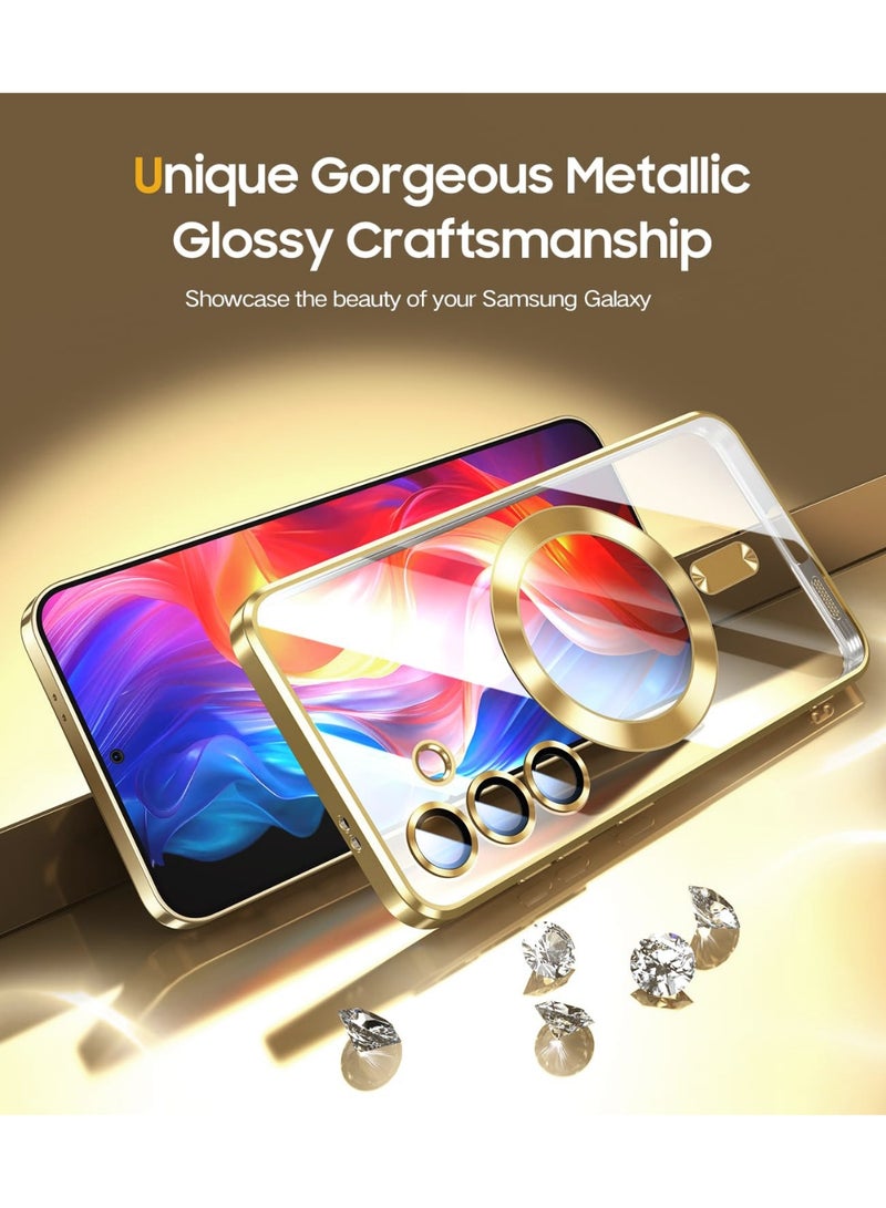 Electroplated Case For Samsung Galaxy A35 Camera Lens Full Protection Compatible with MagSafe Wireless Charging, Shockproof Soft TPU Phone Magnetic Cover (Gold) - Image 2