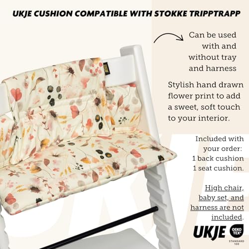 UKJE Cushion Compatible with Stokke Tripp Trapp - Soft Seat for Infants, Babies & Toddlers, High Chair Accessories, Cotton Fabric Insert, Easy to Install, Handmade in Europe (Wild Flowers) - Image 3